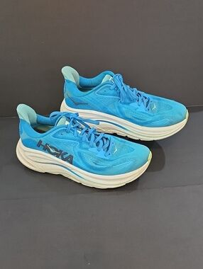 Hoka Clifton 10 Men's Aqua Blue Mesh Shoes Size 10.5 Women Size 12 D Wide